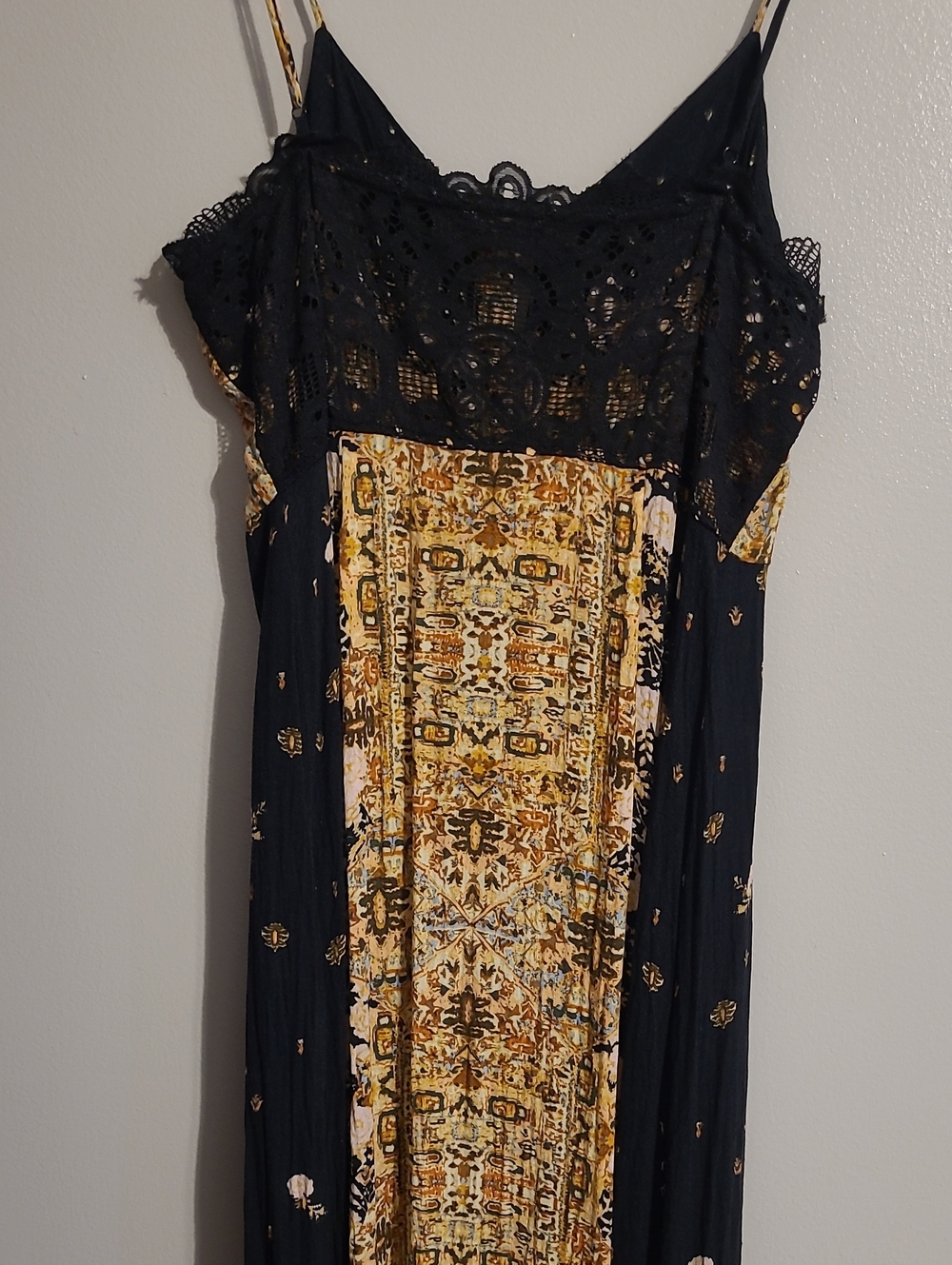 Intimately Free People Morning Song Black Printed Maxi Slip Dress Sz L Button-up - Picture 7 of 15